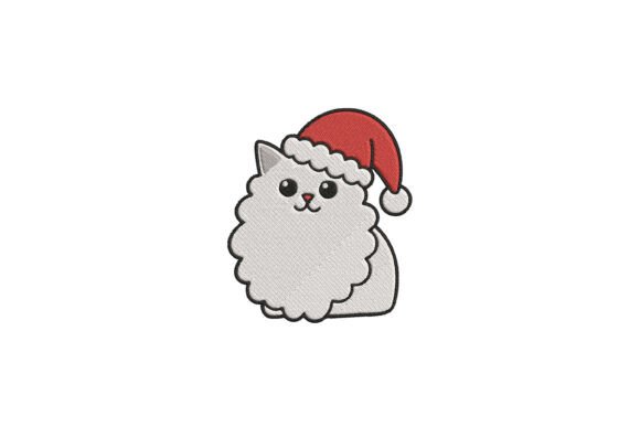 Fluffy Cat in Santa Hat Embroidery: A Holiday Charm for Seasonal Products