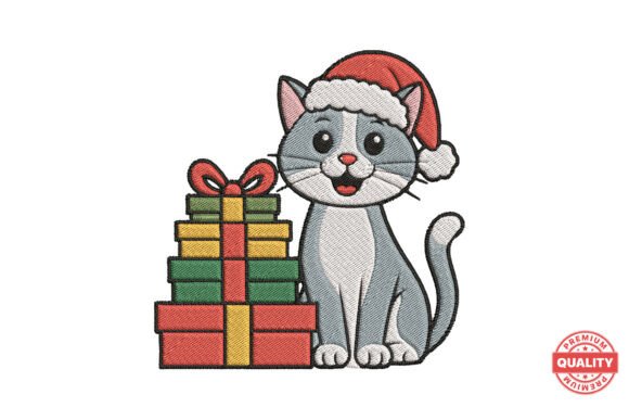 Santa Cat with Gifts Embroidery