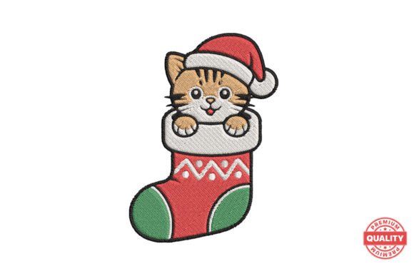 Santa Kitten in Stocking Embroidery