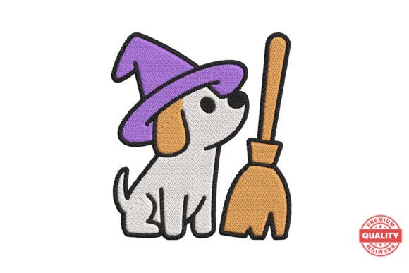 Witch Dog with Broom Embroidery: A Seasonal Delight